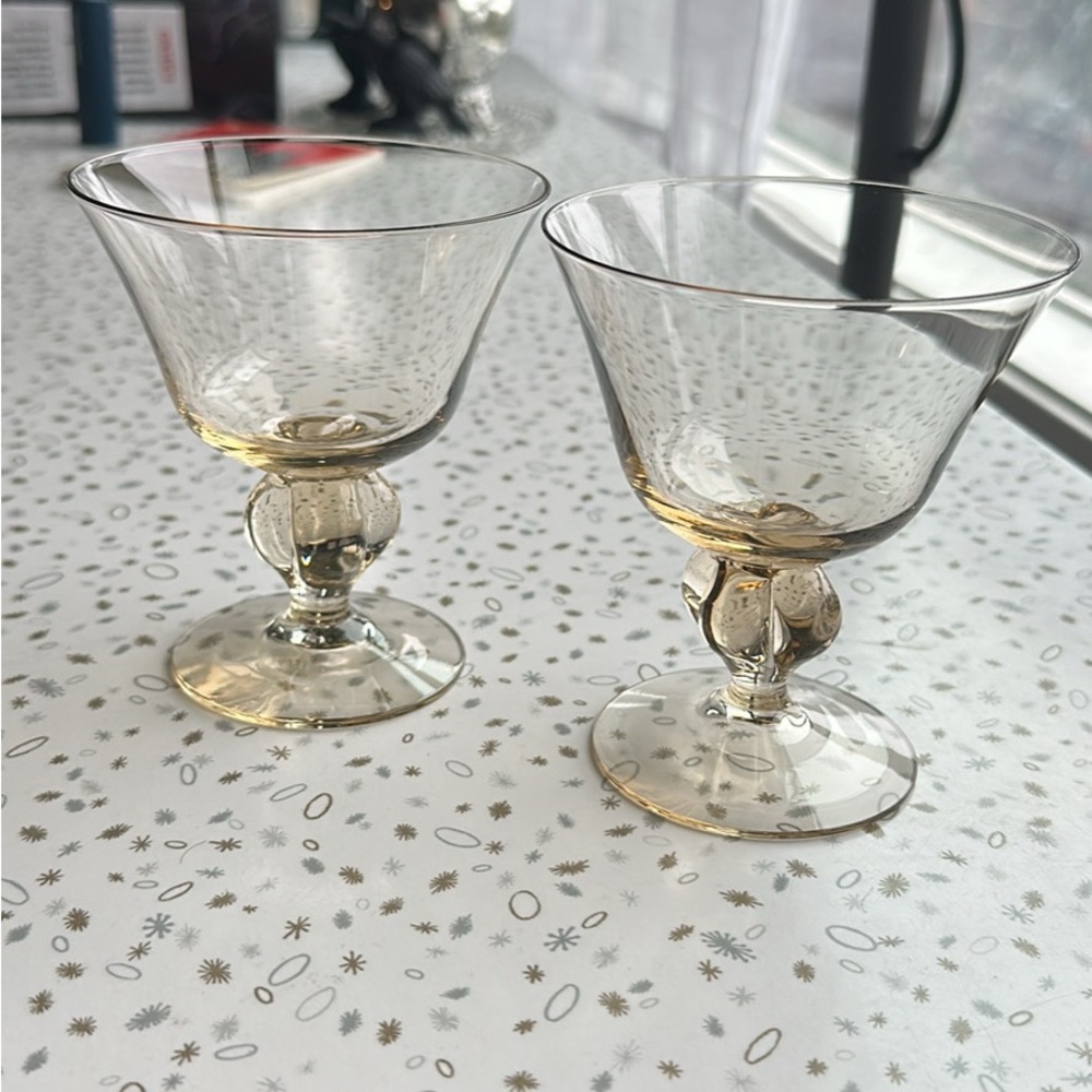 Set of Two Amber gold crystal coupe glasses MCM designed by Siegfried Stahl